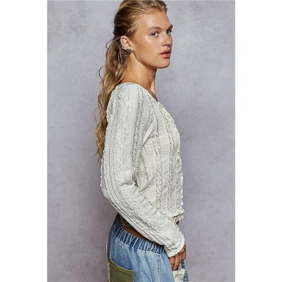 POL Texture Long Sleeve Blouse with Floral Ruffled - Picture 10 of 12